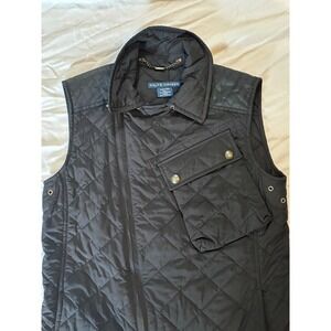 Ralph Lauren Quilted Vest Women's small cross zip Black Sleeveless Layering Top